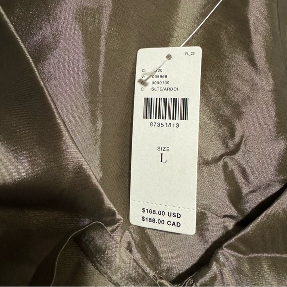 Anthro Porridge Short-Sleeve Collared Taffetta Mini Dress Slate Green Large New - Picture 6 of 7